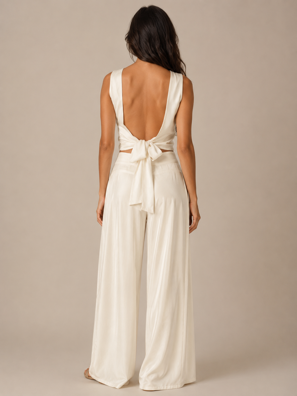 Tovelia - Dames Tweedelige Set Met Open Rug Top En Wijde Broek