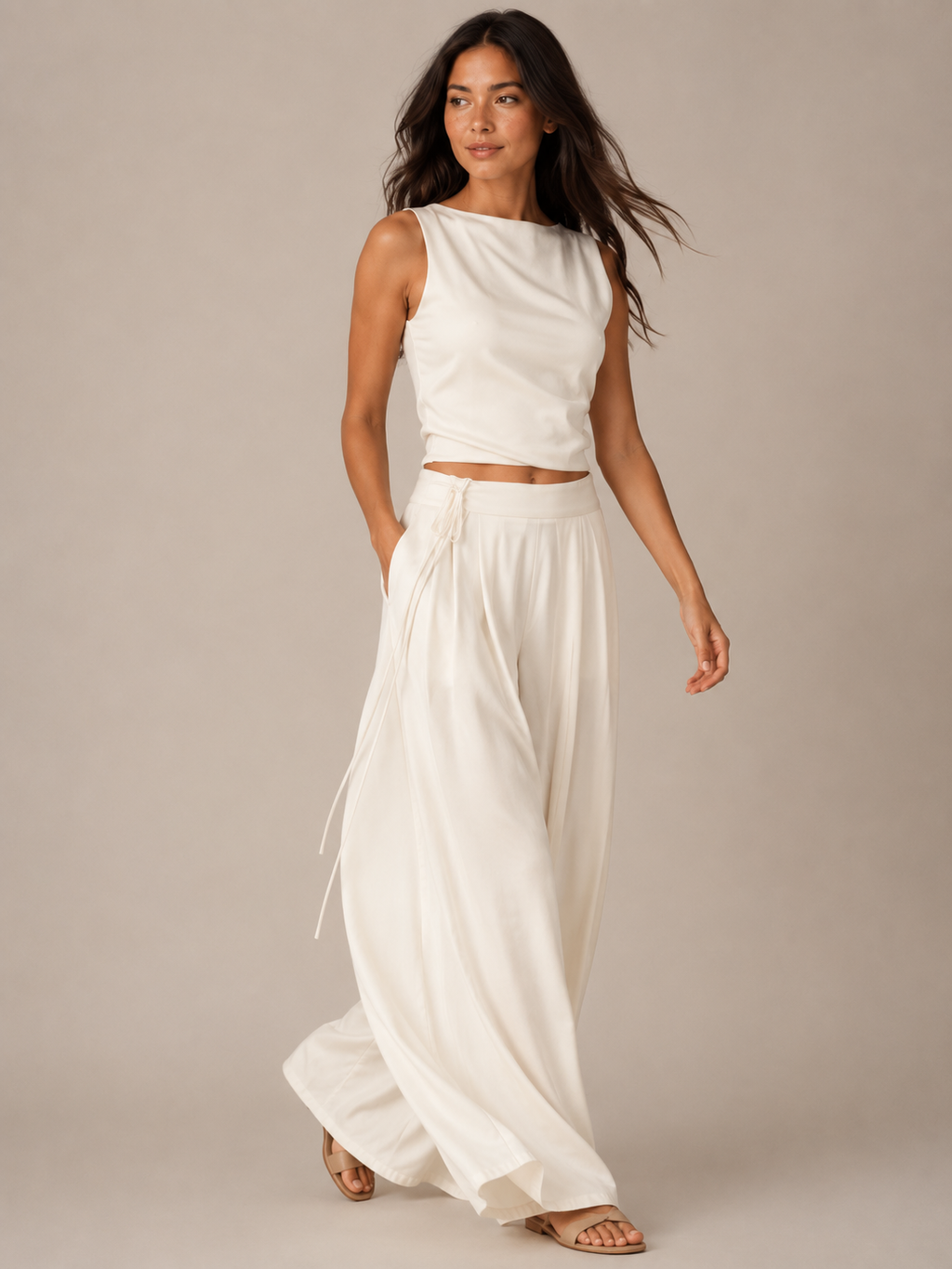 Tovelia - Dames Tweedelige Set Met Open Rug Top En Wijde Broek
