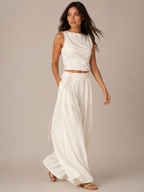 Tovelia - Dames Tweedelige Set Met Open Rug Top En Wijde Broek