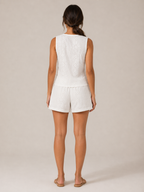 Udelia - Dames Tweedelige Set Met Broderie En Knoopsluiting