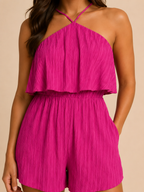 Uvania - Dames Korte Jumpsuit Met Ruches En Uitlopende Pijpen