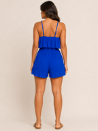 Uvania - Dames Korte Jumpsuit Met Ruches En Uitlopende Pijpen