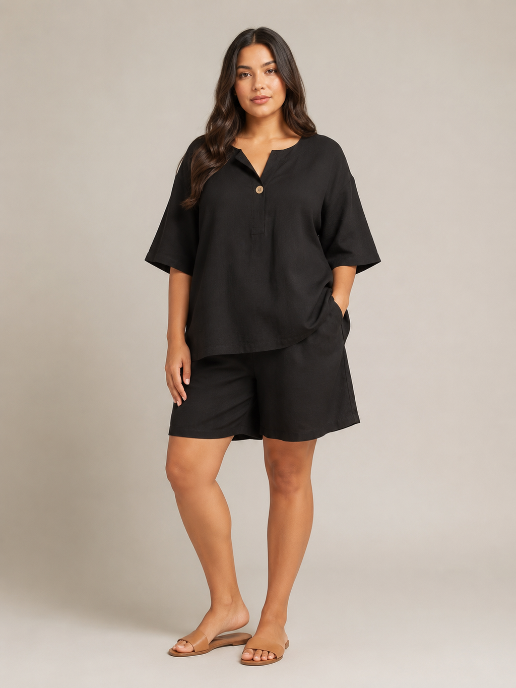 Umina - Dames Tweedelige Set Met Driekwartmouwen En High-Waist Short