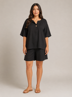 Umina - Dames Tweedelige Set Met Driekwartmouwen En High-Waist Short