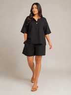 Umina - Dames Tweedelige Set Met Driekwartmouwen En High-Waist Short