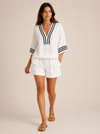 Urselle - Dames Tweedelige Set Met V-Hals En Contrasterende Bies