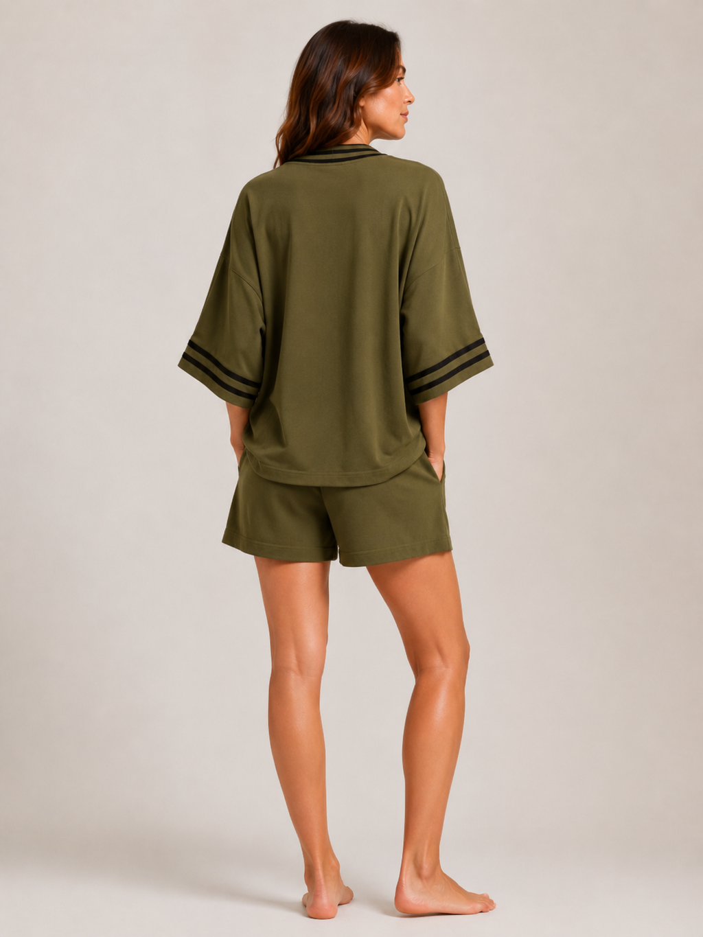 Urselle - Dames Tweedelige Set Met V-Hals En Contrasterende Bies