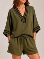 Urselle - Dames Tweedelige Set Met V-Hals En Contrasterende Bies