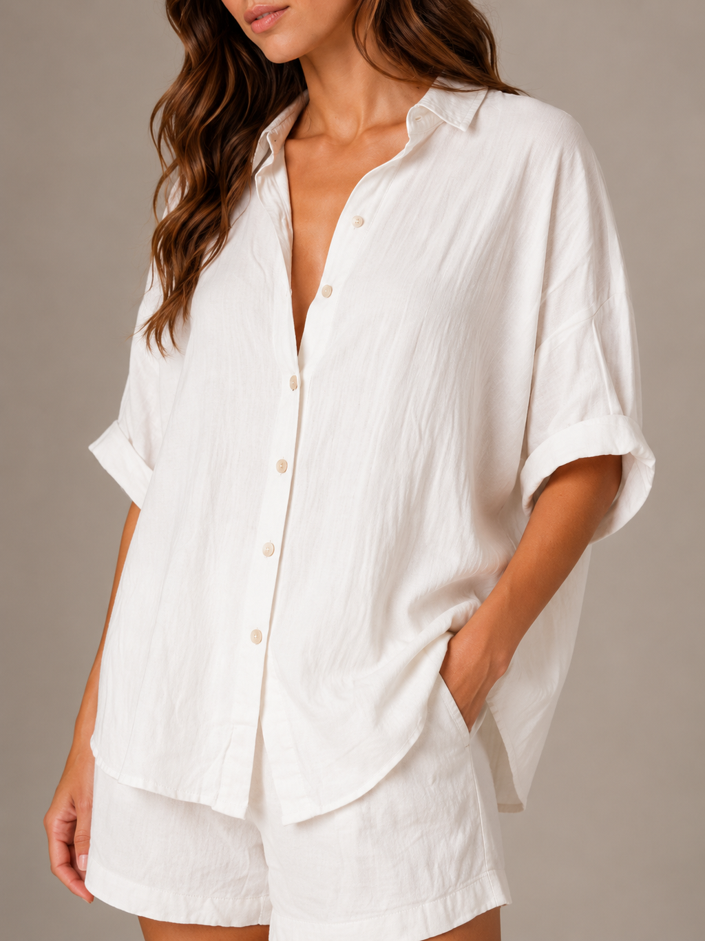 Unaia - Dames Tweedelige Set Met Knoopblouse En Wijde Short