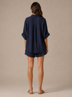 Unaia - Dames Tweedelige Set Met Knoopblouse En Wijde Short