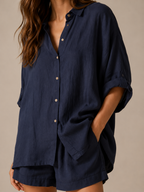 Unaia - Dames Tweedelige Set Met Knoopblouse En Wijde Short