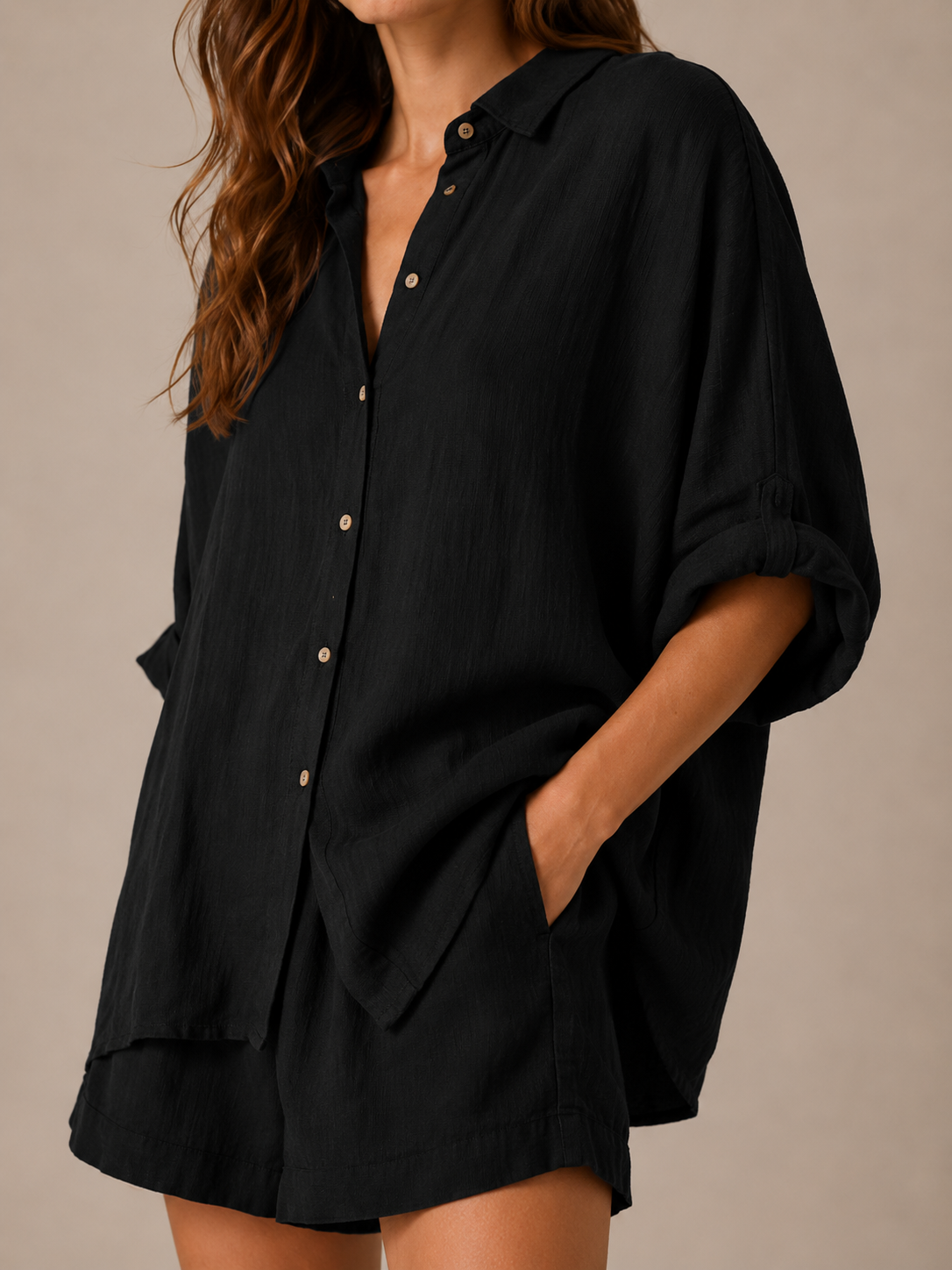 Unaia - Dames Tweedelige Set Met Knoopblouse En Wijde Short