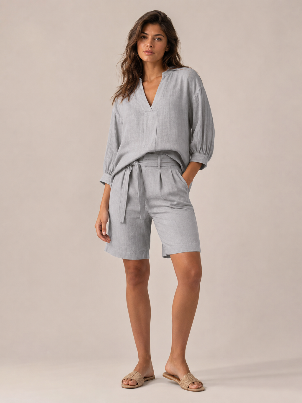 Ustina - Dames Tweedelige Set Met Ceintuur En Bermudashort