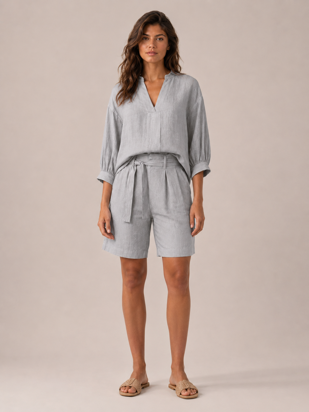 Ustina - Dames Tweedelige Set Met Ceintuur En Bermudashort