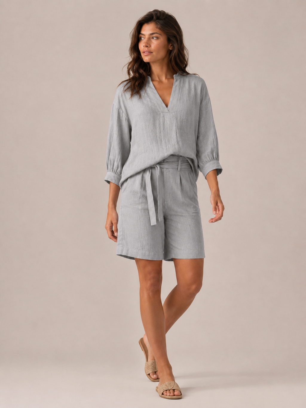 Ustina - Dames Tweedelige Set Met Ceintuur En Bermudashort