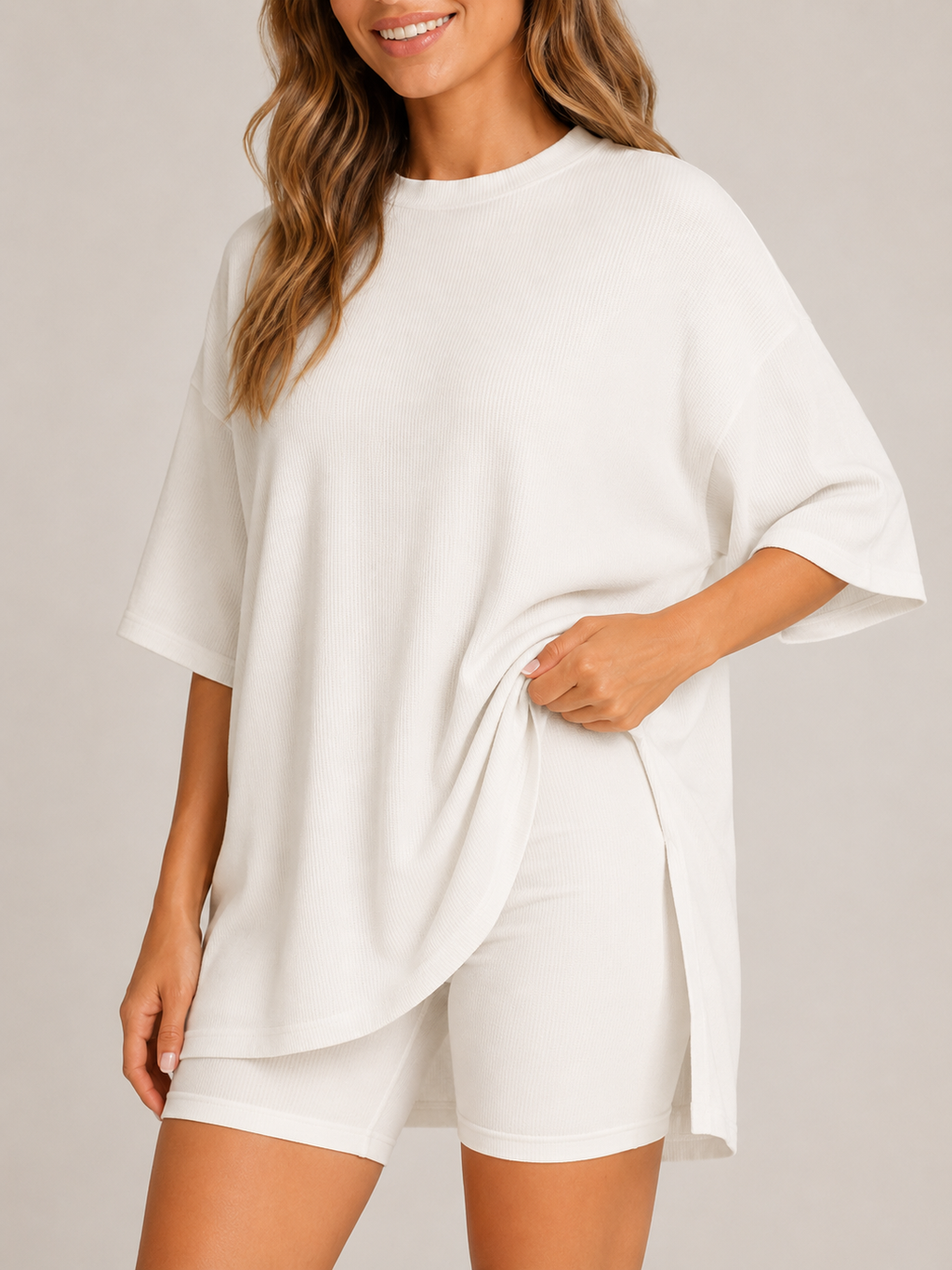 Uxia - Dames Tweedelige Set Met V-Halstop En Wijde Short