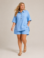 Undine - Dames Tweedelige Set Met Knoopdetails En Wijde Short