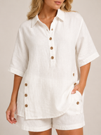 Undine - Dames Tweedelige Set Met Knoopdetails En Wijde Short