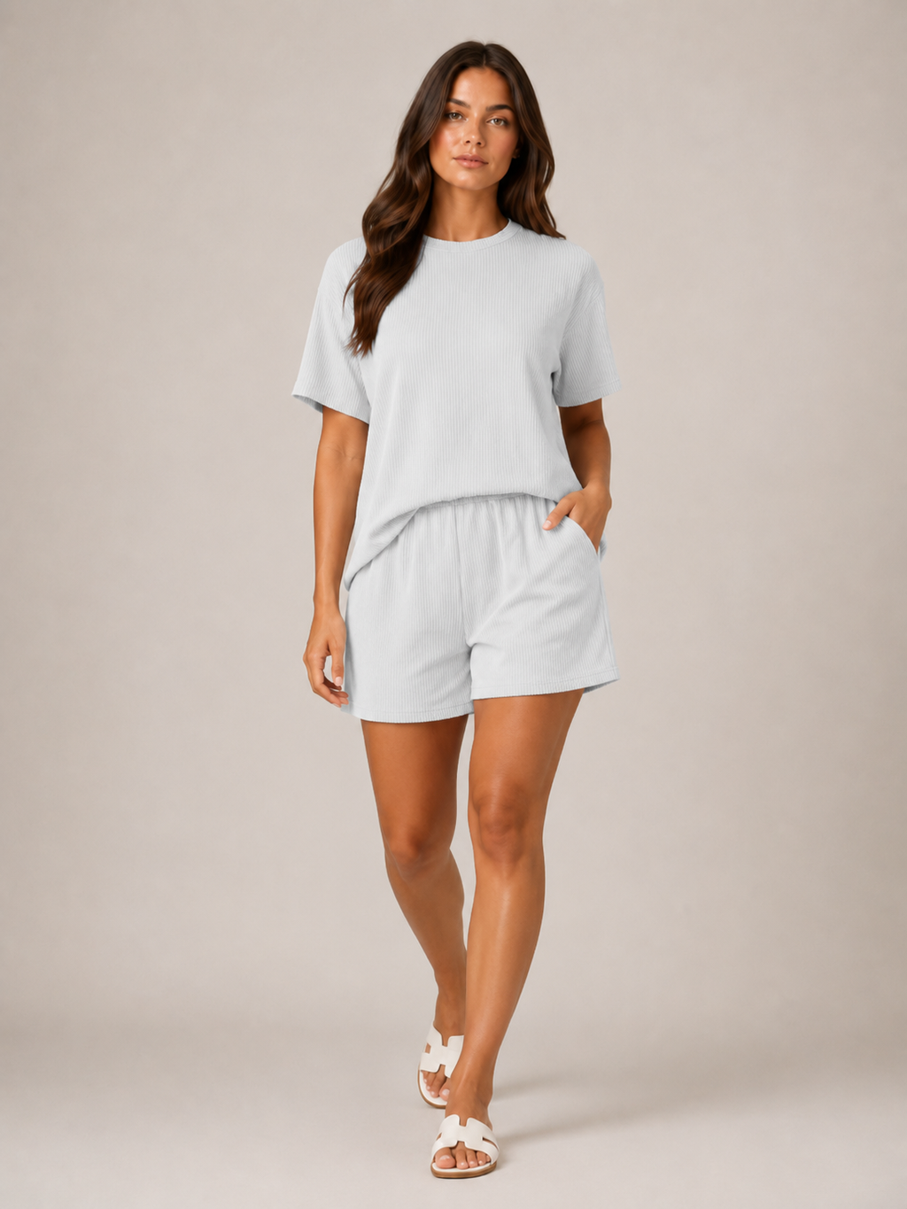 Ulissa - Dames Tweedelige Set Met Gestreepte Print En V-Hals