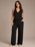 Usola - Dames Tweedelige Set Met V-Halstop En Wijde Broek