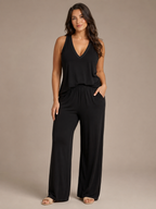 Usola - Dames Tweedelige Set Met V-Halstop En Wijde Broek