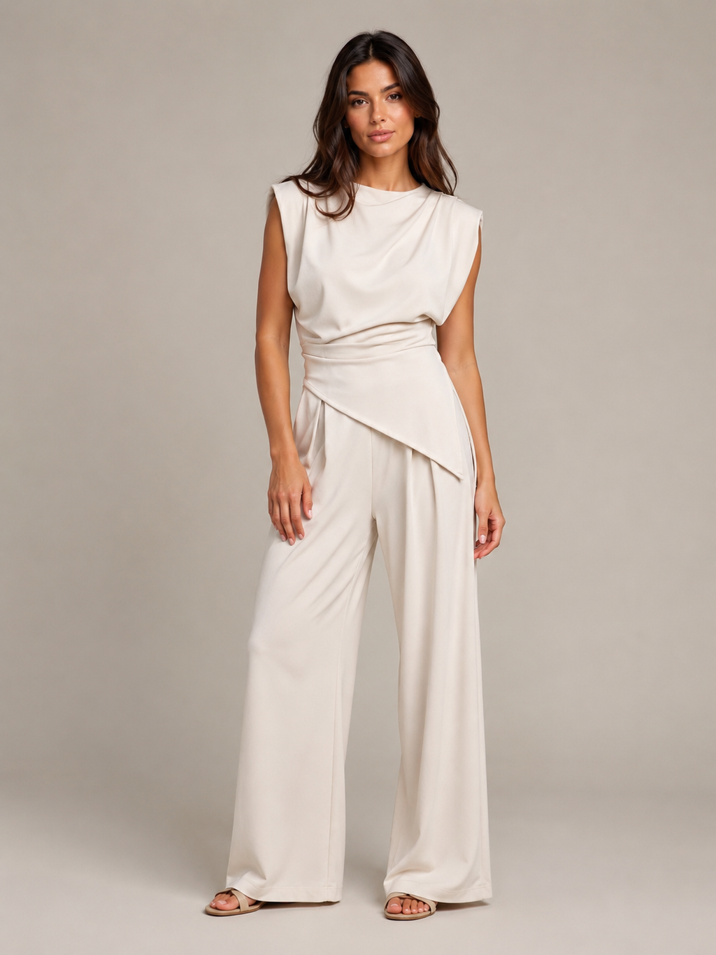 Urenda - Dames Tweedelige Set Met Gedrapeerde Top En Wijde Broek