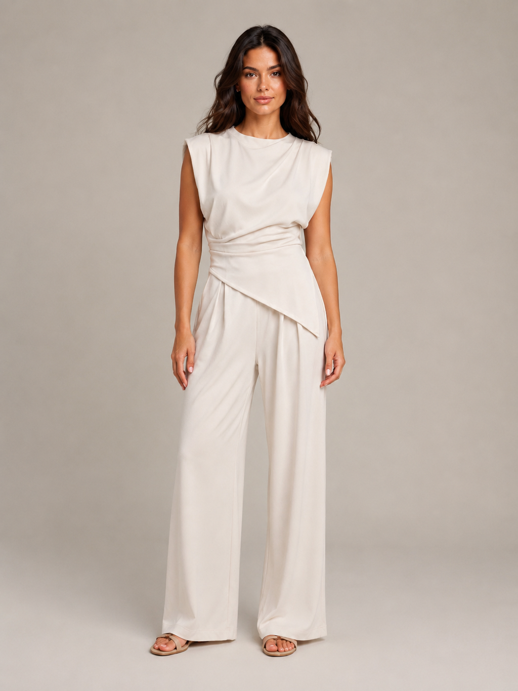 Urenda - Dames Tweedelige Set Met Gedrapeerde Top En Wijde Broek