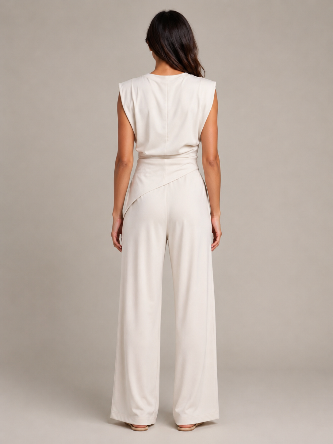 Urenda - Dames Tweedelige Set Met Gedrapeerde Top En Wijde Broek