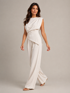 Urenda - Dames Tweedelige Set Met Gedrapeerde Top En Wijde Broek