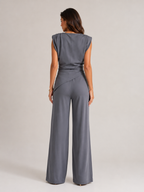 Urenda - Dames Tweedelige Set Met Gedrapeerde Top En Wijde Broek