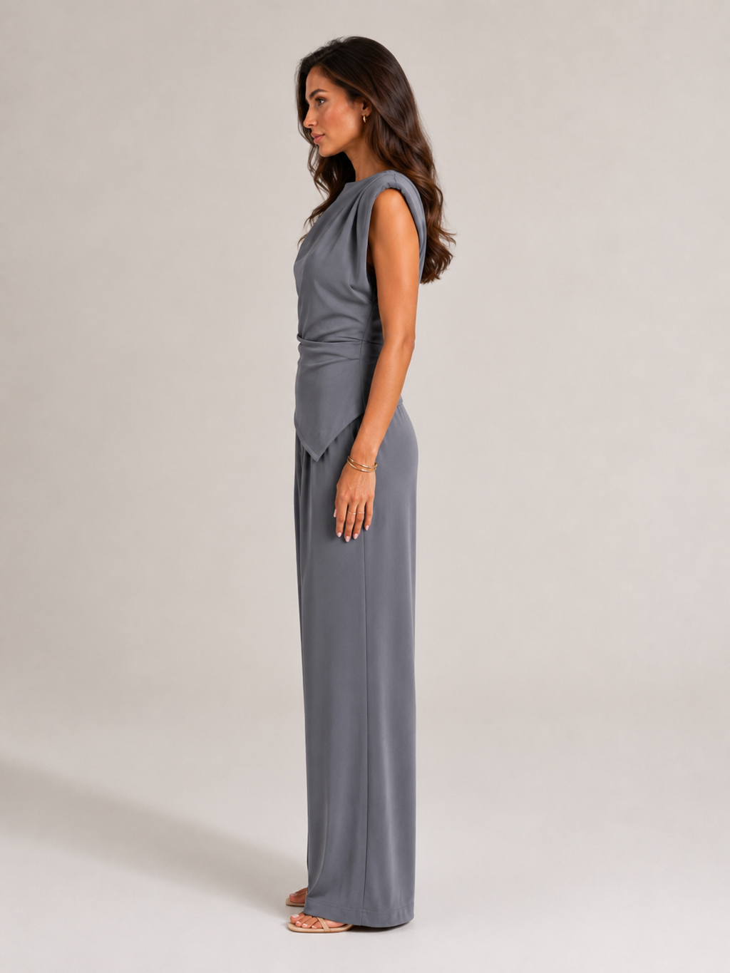 Urenda - Dames Tweedelige Set Met Gedrapeerde Top En Wijde Broek