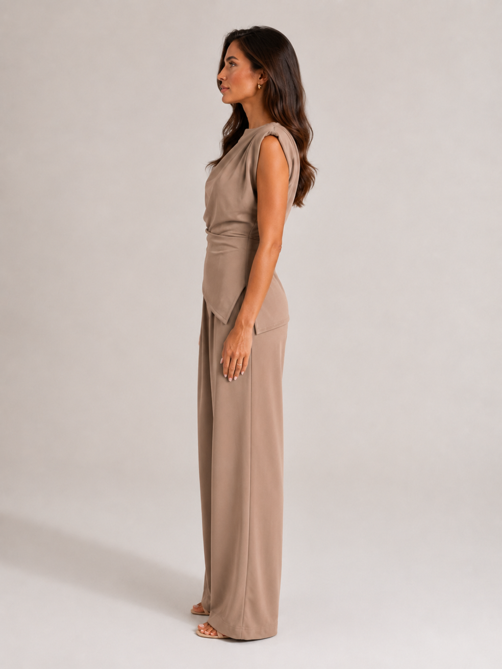 Urenda - Dames Tweedelige Set Met Gedrapeerde Top En Wijde Broek
