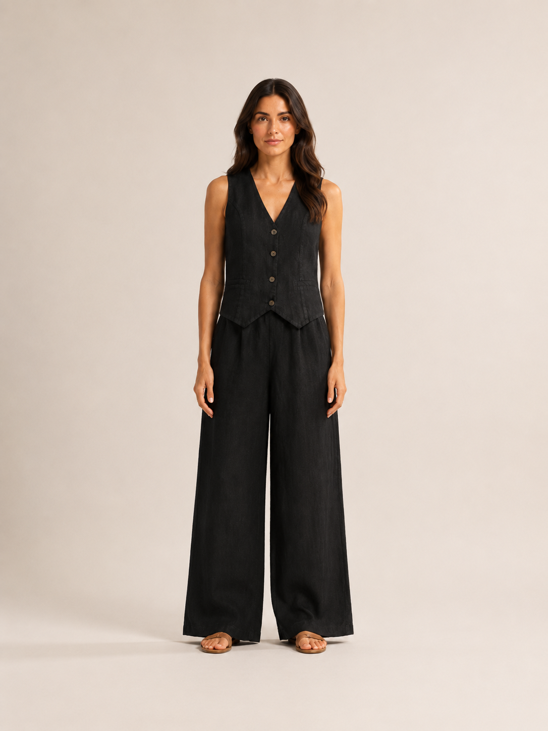 Umeira - Dames Tweedelige Set Met Knoopgilet En Wijde Broek