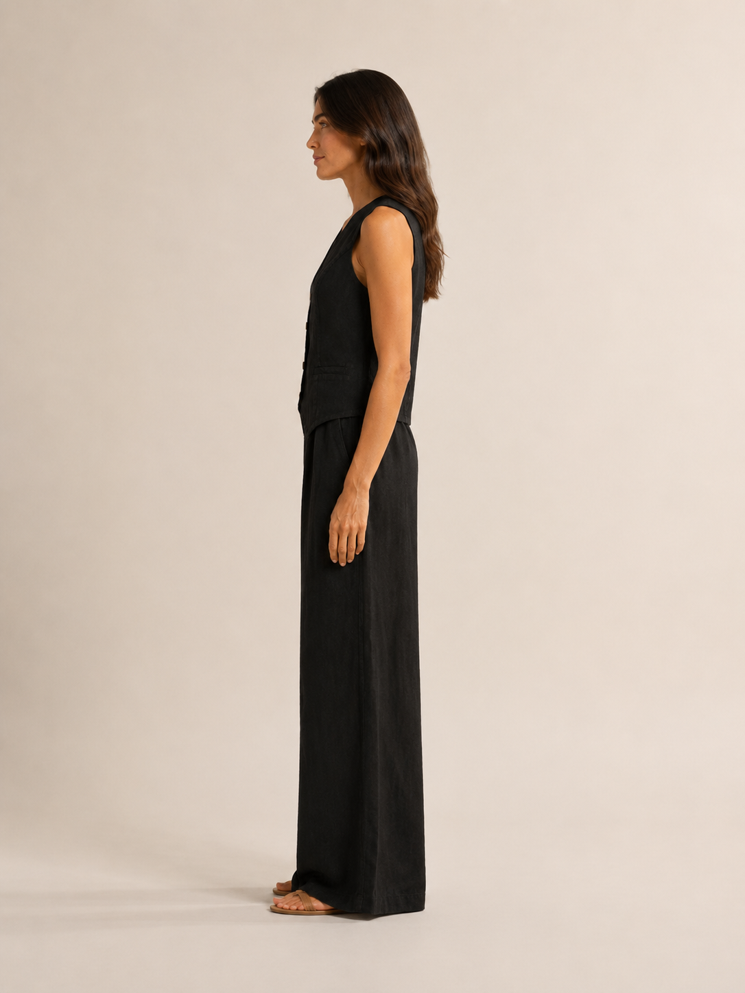 Umeira - Dames Tweedelige Set Met Knoopgilet En Wijde Broek