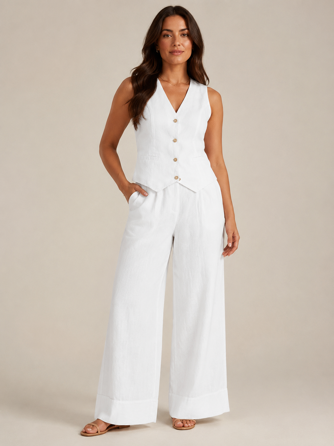 Umeira - katoeninnen Vest en Broek Set met Wijde Pijpen