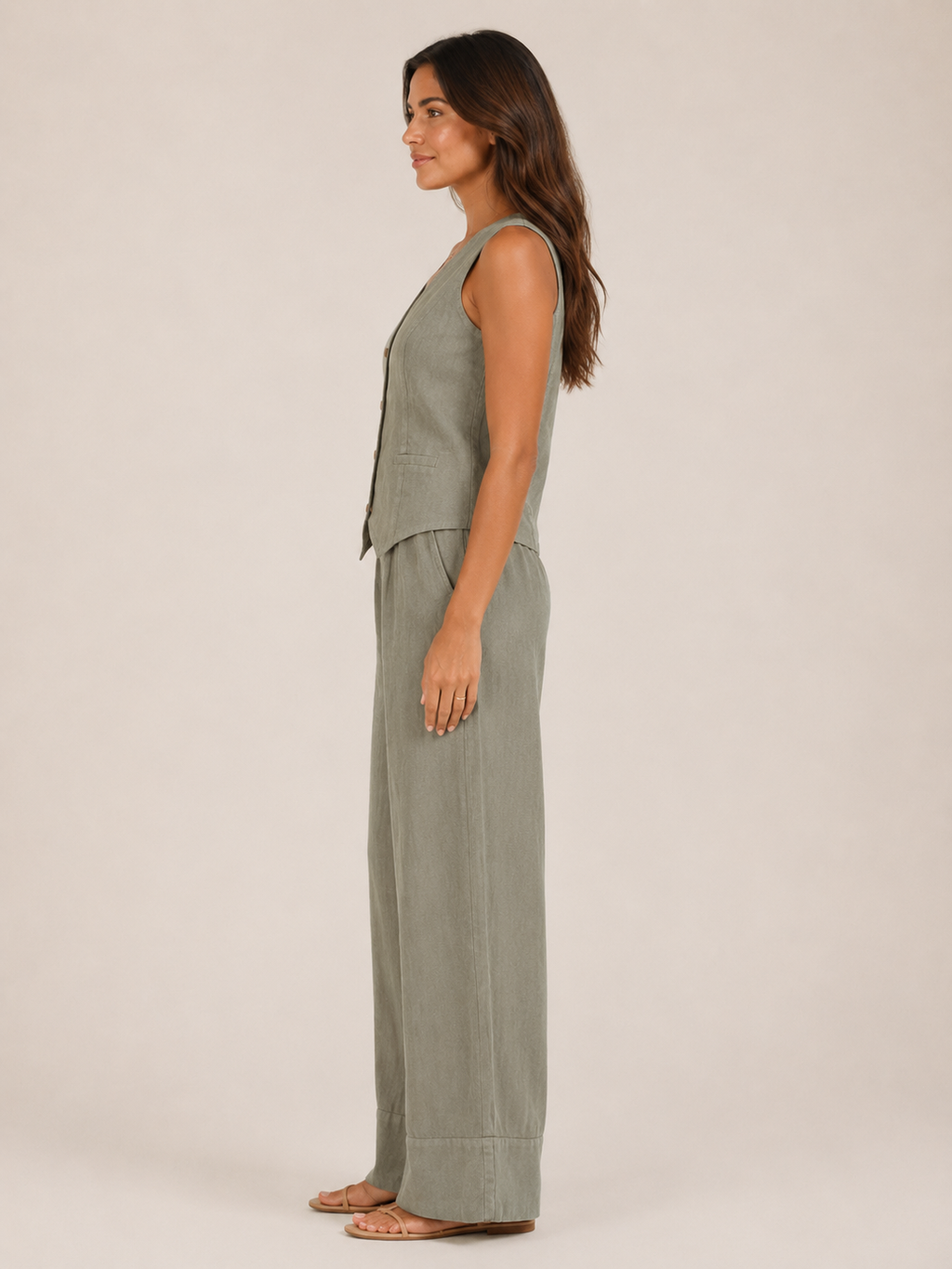 Umeira - Dames Tweedelige Set Met Knoopgilet En Wijde Broek