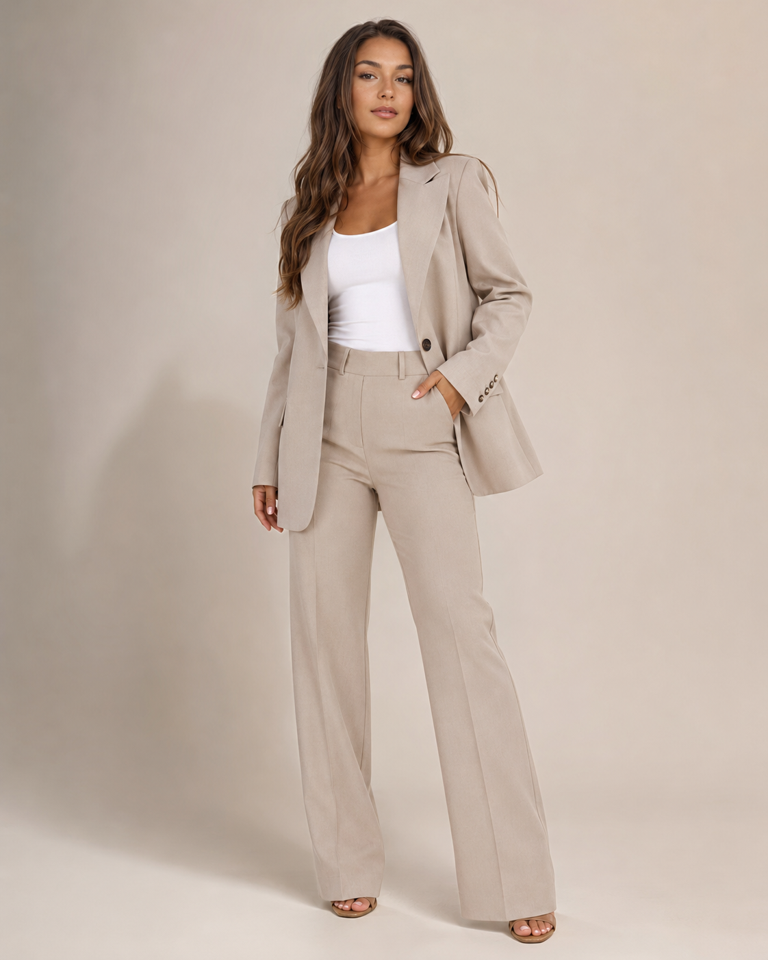 Nadine - Damespak Met Slim Fit Blazer En Rechte Broek