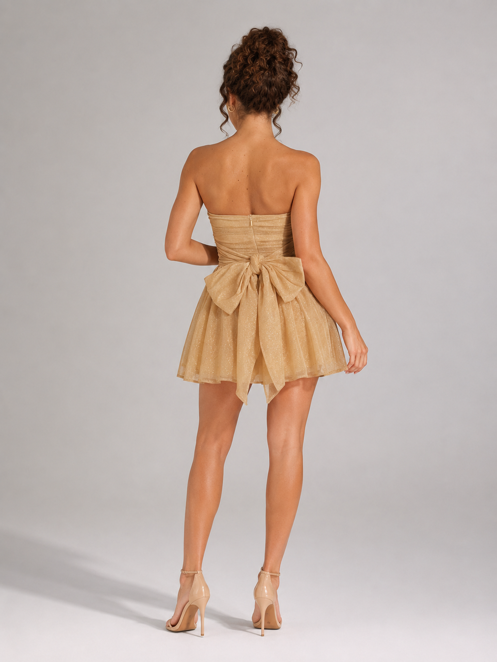 Flora - Strapless Mini-jurk Met Kant En Strikdetail