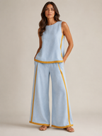 Ursina - Dames Tweedelige Set Met Contrasterende Biezen En Wijde Broek