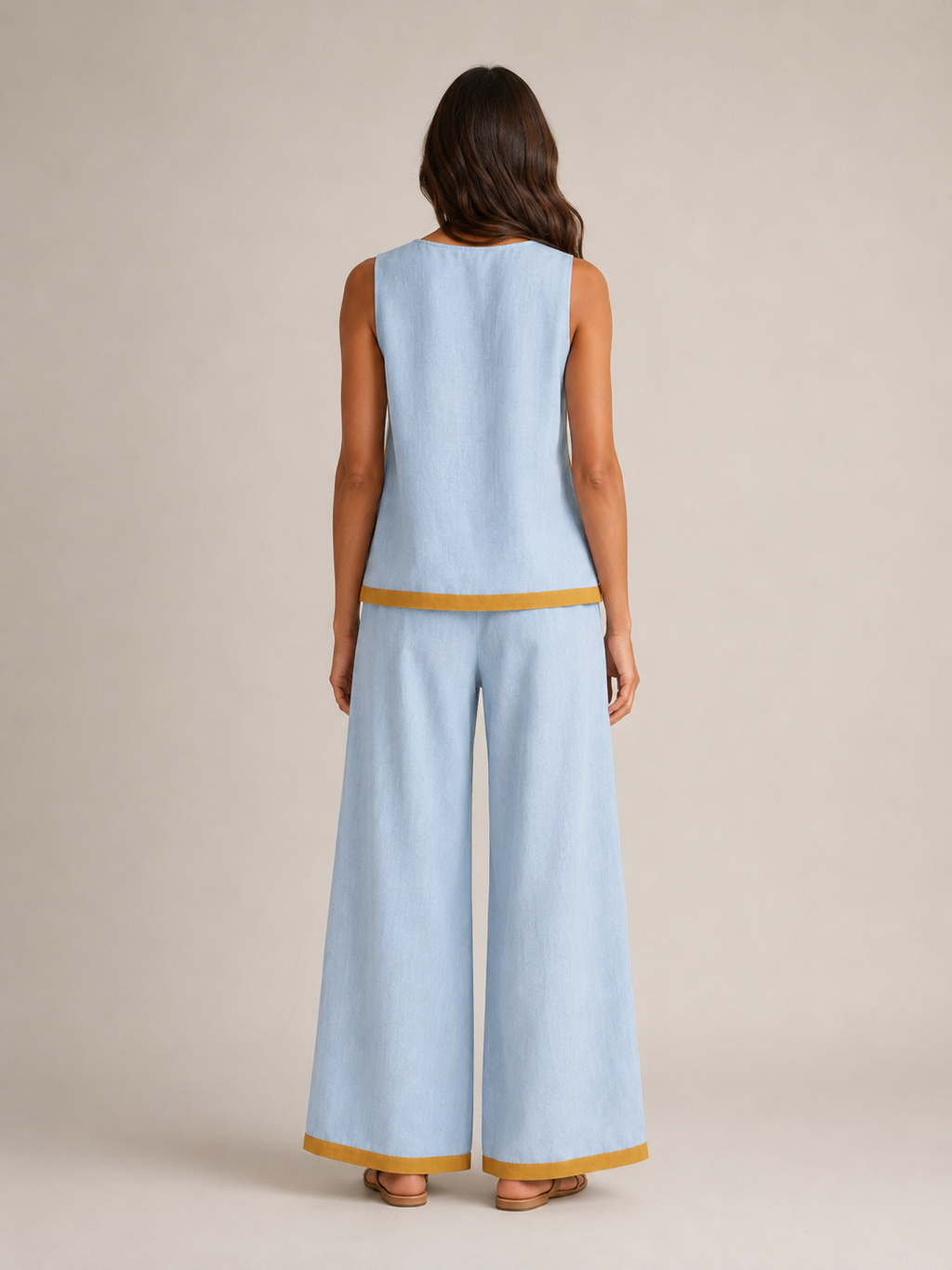 Ursina - Dames Tweedelige Set Met Contrasterende Biezen En Wijde Broek