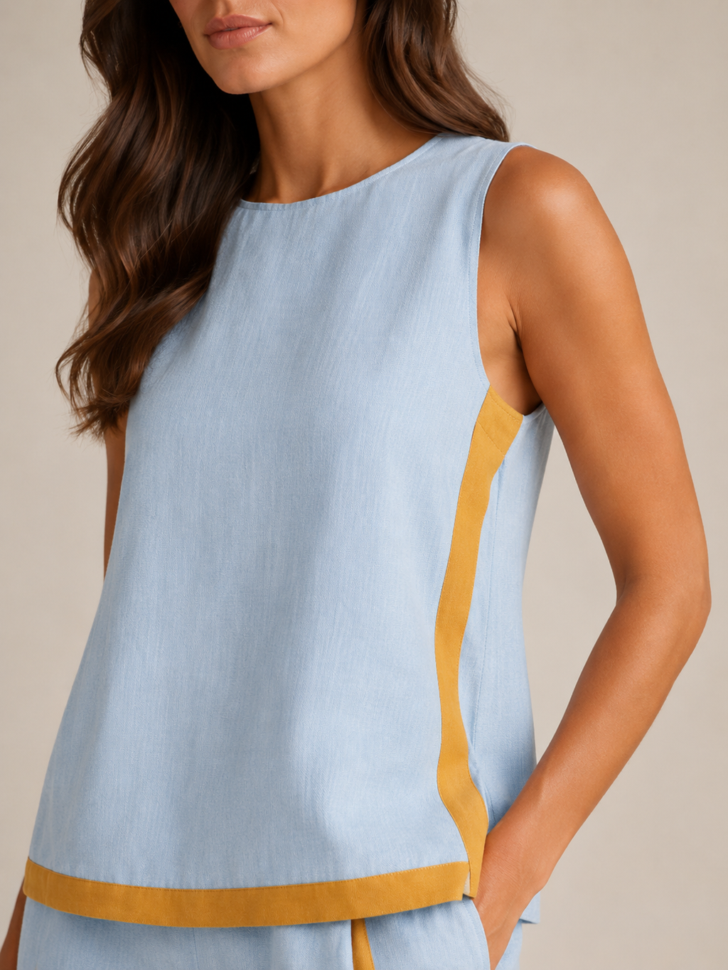 Ursina - Dames Tweedelige Set Met Contrasterende Biezen En Wijde Broek