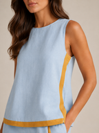 Ursina - Dames Tweedelige Set Met Contrasterende Biezen En Wijde Broek