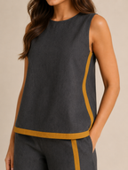 Ursina - Dames Tweedelige Set Met Contrasterende Biezen En Wijde Broek
