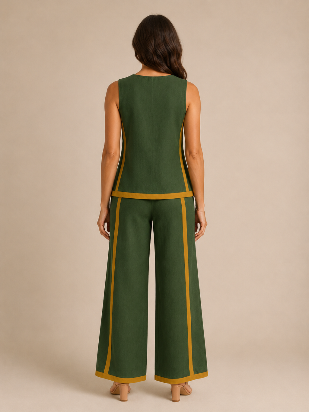 Ursina - Dames Tweedelige Set Met Contrasterende Biezen En Wijde Broek
