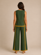 Ursina - Dames Tweedelige Set Met Contrasterende Biezen En Wijde Broek