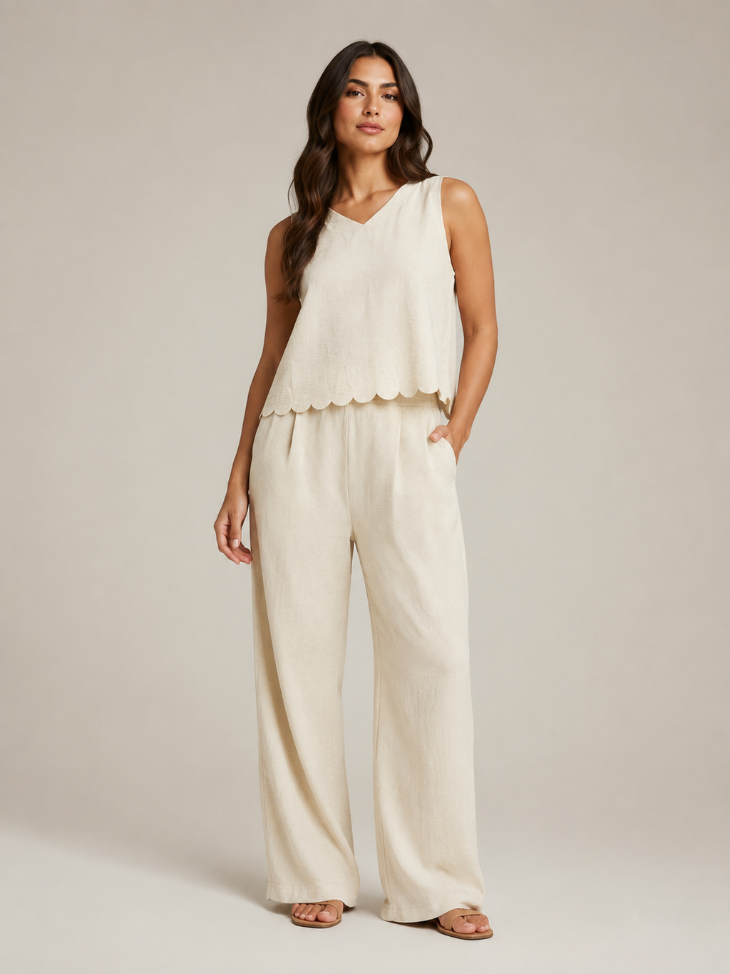 Ulani - Dames Tweedelige Set Met Mouwloze Top En Wijde Broek