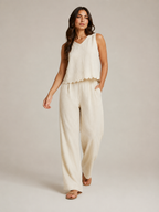 Ulani - Dames Tweedelige Set Met Mouwloze Top En Wijde Broek