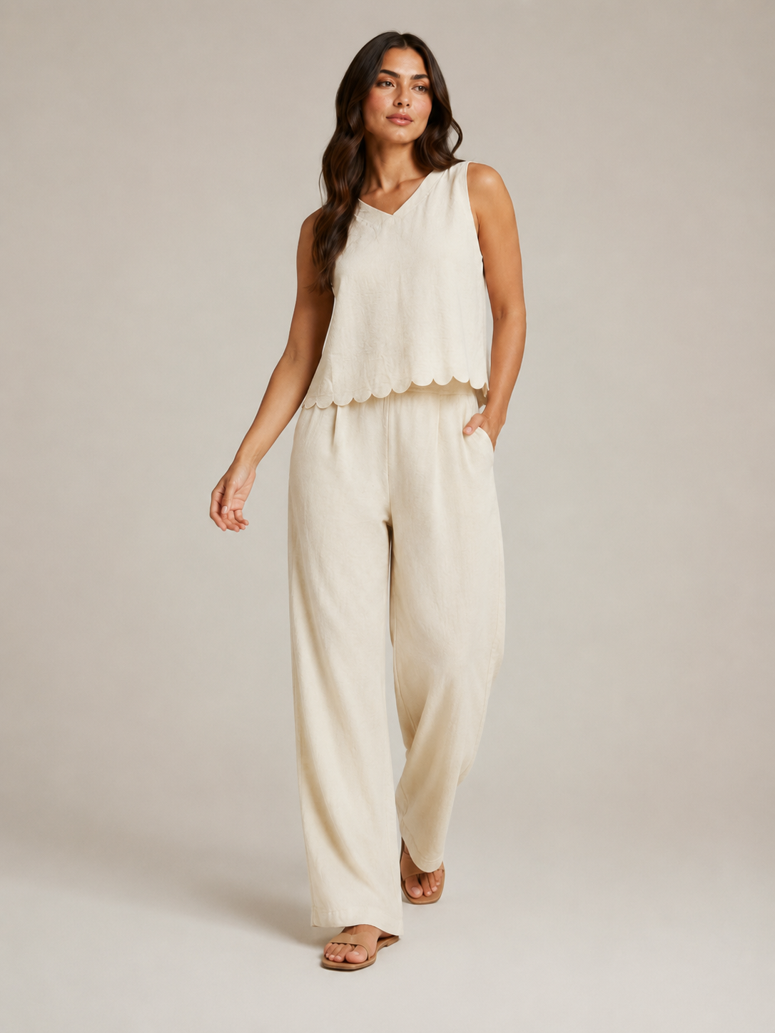 Ulani - Dames Tweedelige Set Met Mouwloze Top En Wijde Broek