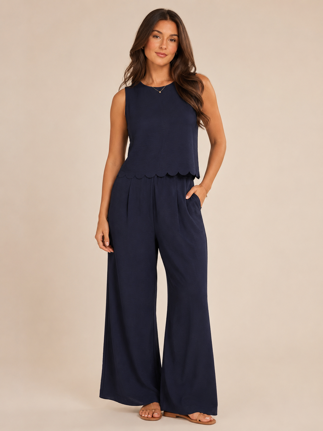 Vivian - Tweedelige damesset met mouwloze top en wijde broek