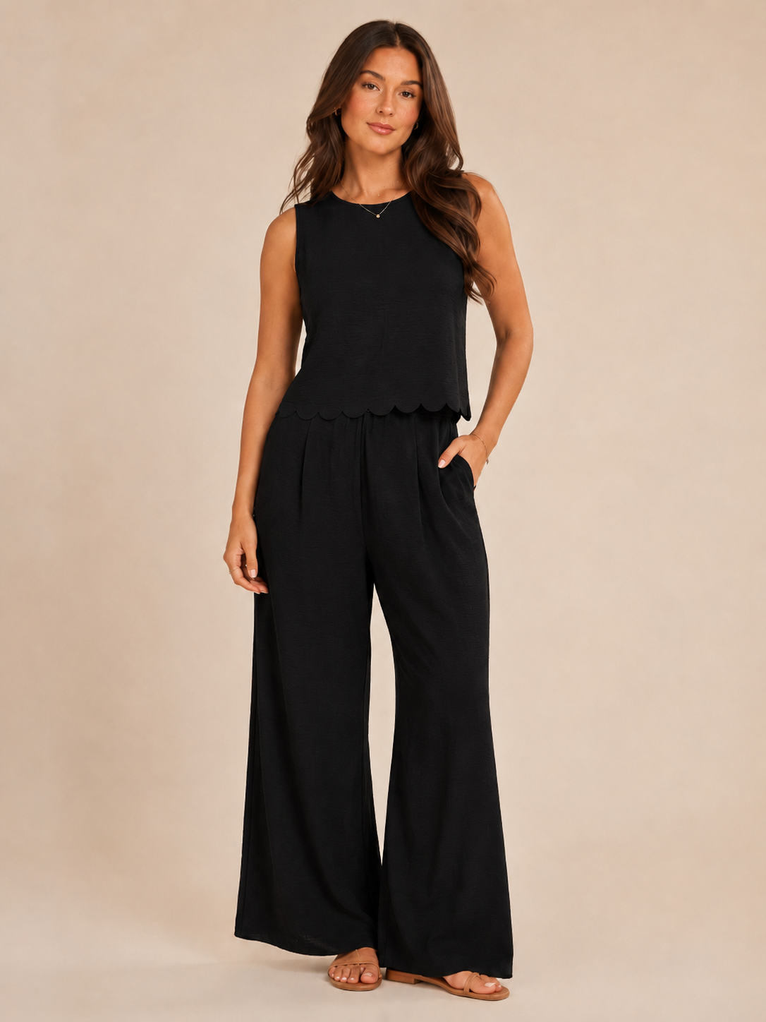 Vivian - Tweedelige damesset met mouwloze top en wijde broek